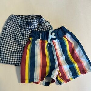 Two Ruffle Butts Rainbow Stripe and Navy Gingham Swim Trunks